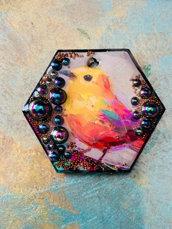 Pendentif bois oiseau multicolore – photo 3